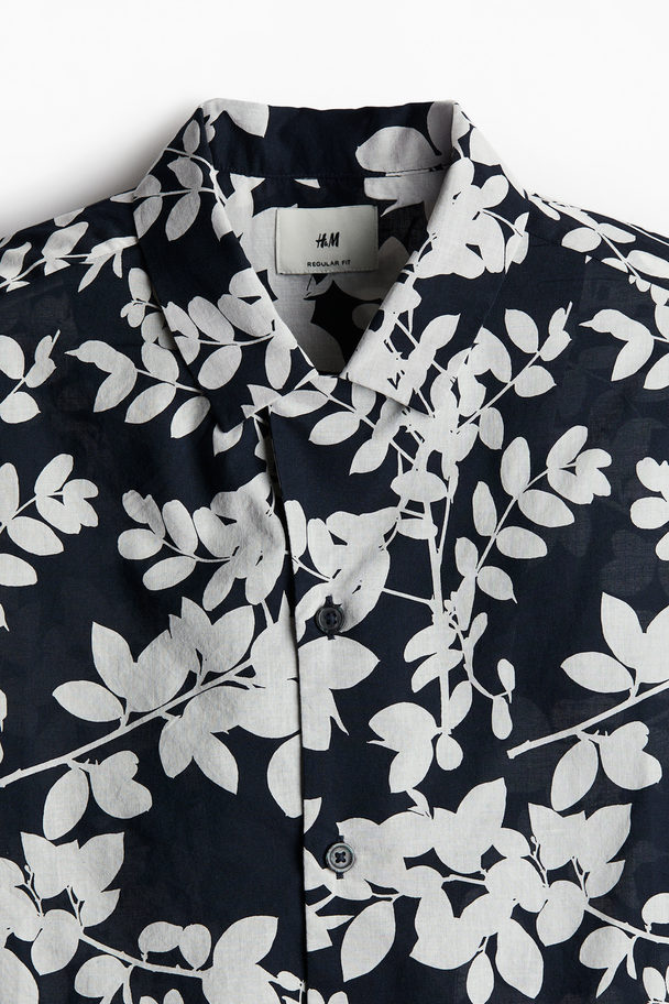 H&M Mönstrad Resortskjorta Regular Fit Marinblå/löv