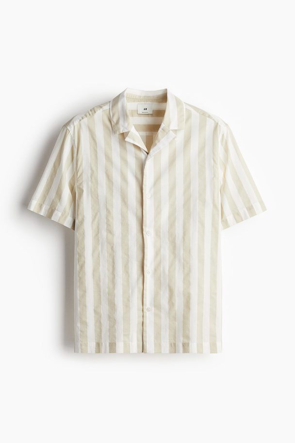 H&M Regular Fit Printed Resort Shirt Light Beige/striped