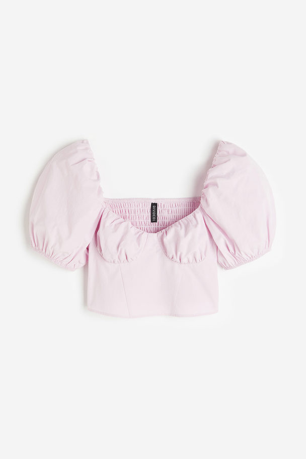 H&M Puff-sleeved Cropped Blouse Light Pink