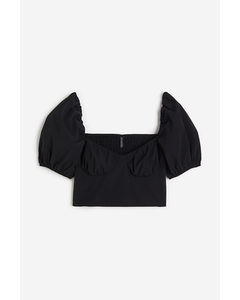 Puff-sleeved Cropped Blouse Black