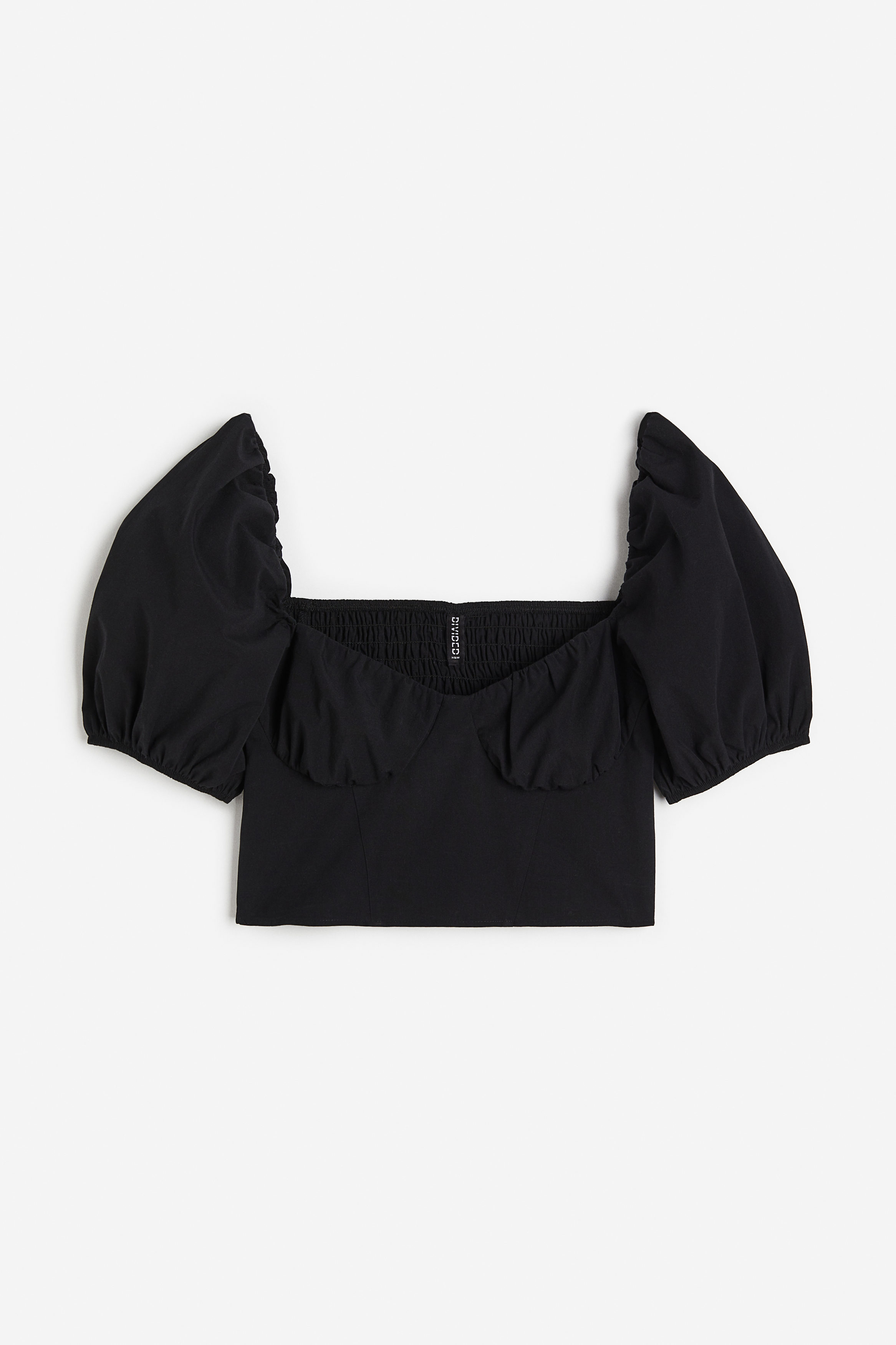 Billede af H&M Cropped Bluse Med Pufærmer Sort, Bluser. Farve: Black I størrelse 34