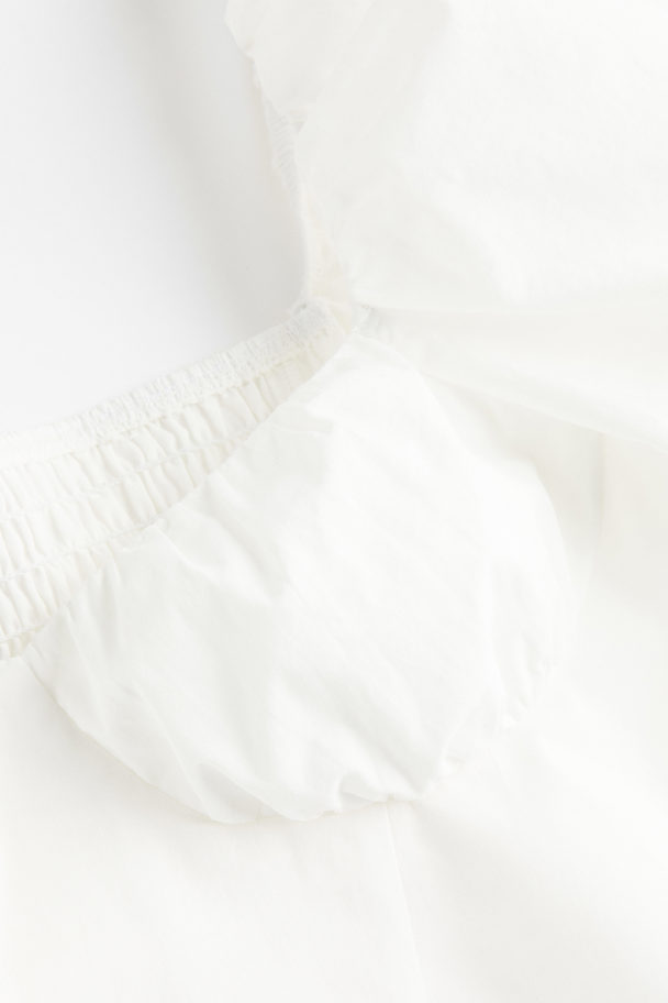 H&M Cropped Bluse Med Pufærmer Hvid