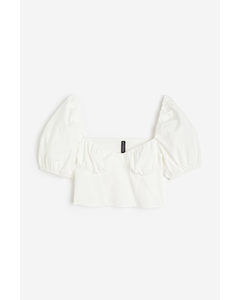 Puff-sleeved Cropped Blouse White