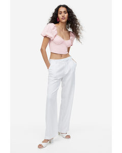 Puff-sleeved Cropped Blouse Light Pink