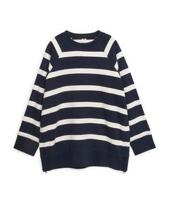 Sweatshirt Med Dragkedjedetalj Mörkblå/offwhite