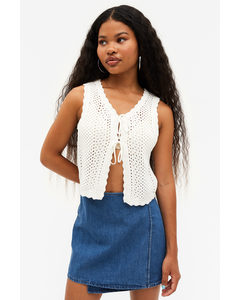 Cropped Buttoned Knit Vest White