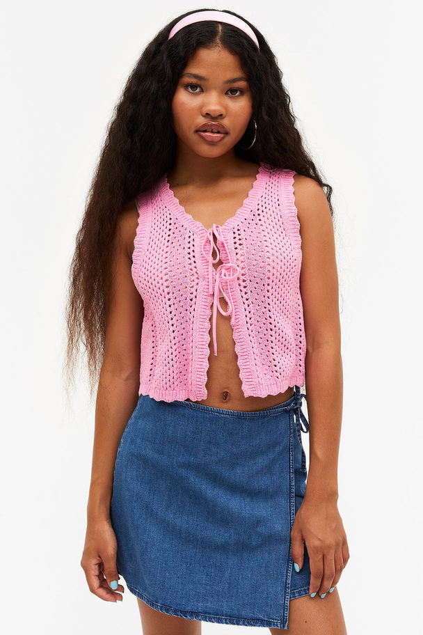 Monki Cropped Buttoned Knit Vest Pink