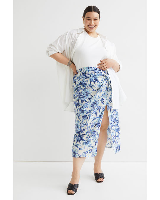 H&M H&m+ Draped Linen-blend Skirt White/floral