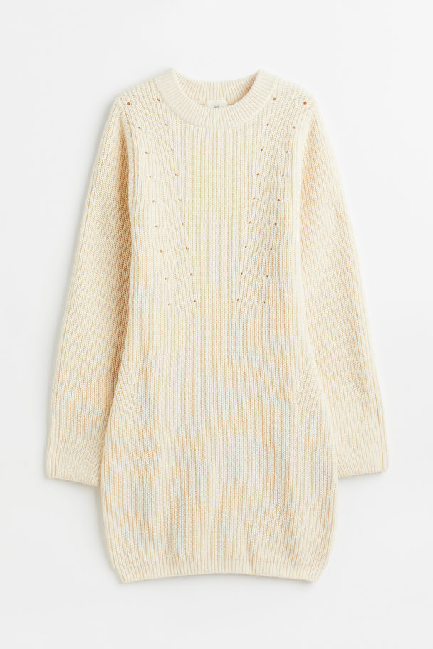 H&M Rib-knit Bodycon Dress Cream