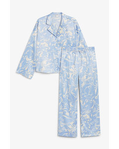 Long Sleeved Pyjama Set Light Blue Retro Swirls