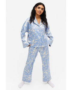 Pyjama mit langen Ärmeln Hellblau mit Retro-Wirbelmuste