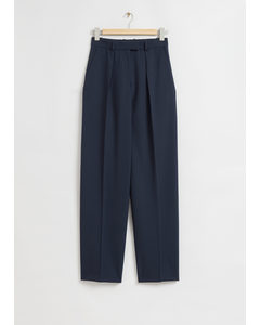 Relaxed Press Crease Tailored Trousers Dark Blue Wool Blend
