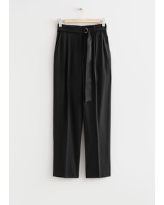 Belted Silk Trousers Black