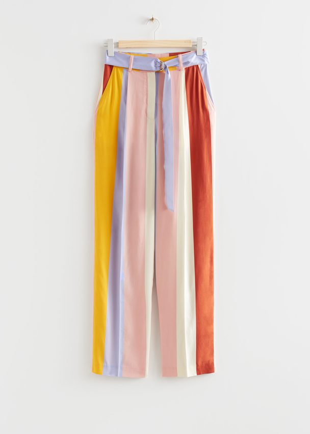 & Other Stories Belted Silk Trousers Yellow/lilac/pink