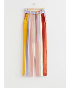 Belted Silk Trousers Yellow/lilac/pink
