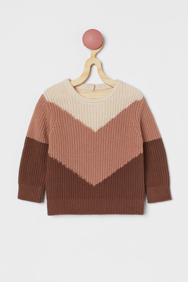 H&M Gerippter Pullover Beige/Blockfarben