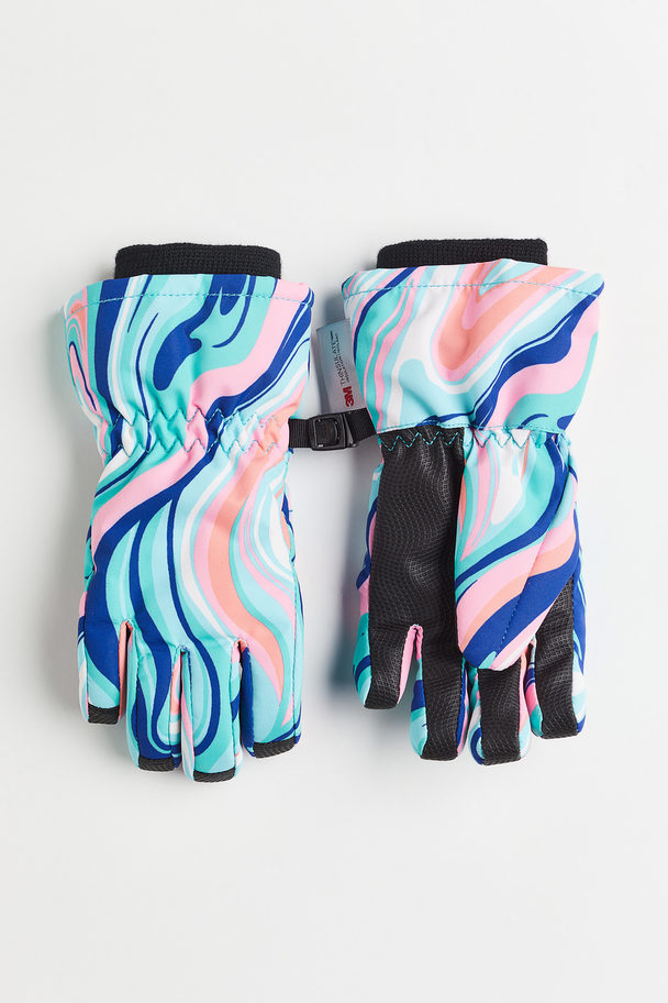 H&M Water-repellent Ski Gloves Turquoise/patterned