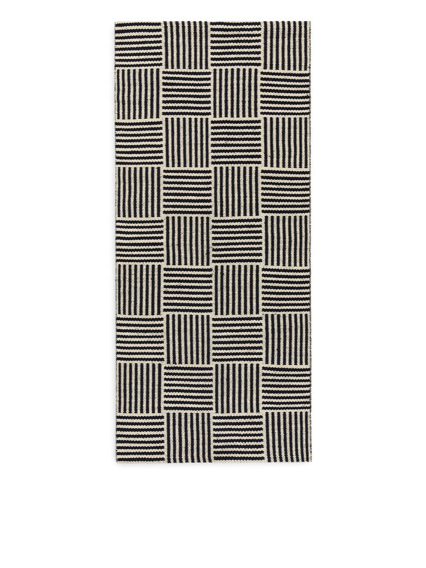 ARKET Läufer aus Baumwolle und Wolle, 84 x 190 cm Cremeweiß/Schwarz