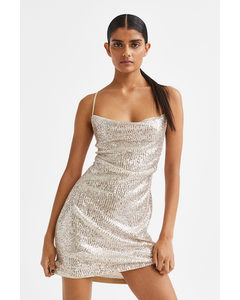 Sequined Slip Dress Light Beige/silver-coloured