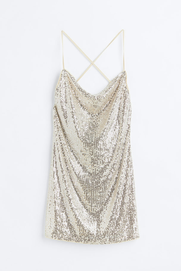 H&M Sequined Slip Dress Light Beige/silver-coloured