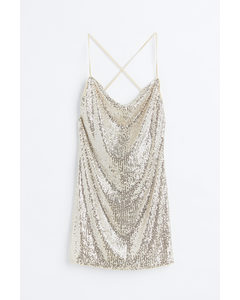 Sequined Slip Dress Light Beige/silver-coloured