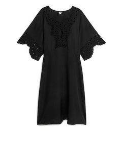 Midi-jurk Met Borduursel Zwart