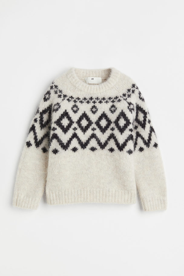 H&M Jacquard-knit Wool-blend Jumper Light Grey/patterned