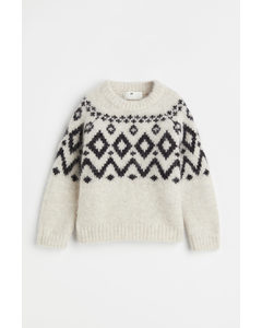 Jacquard-knit Wool-blend Jumper Light Grey/patterned