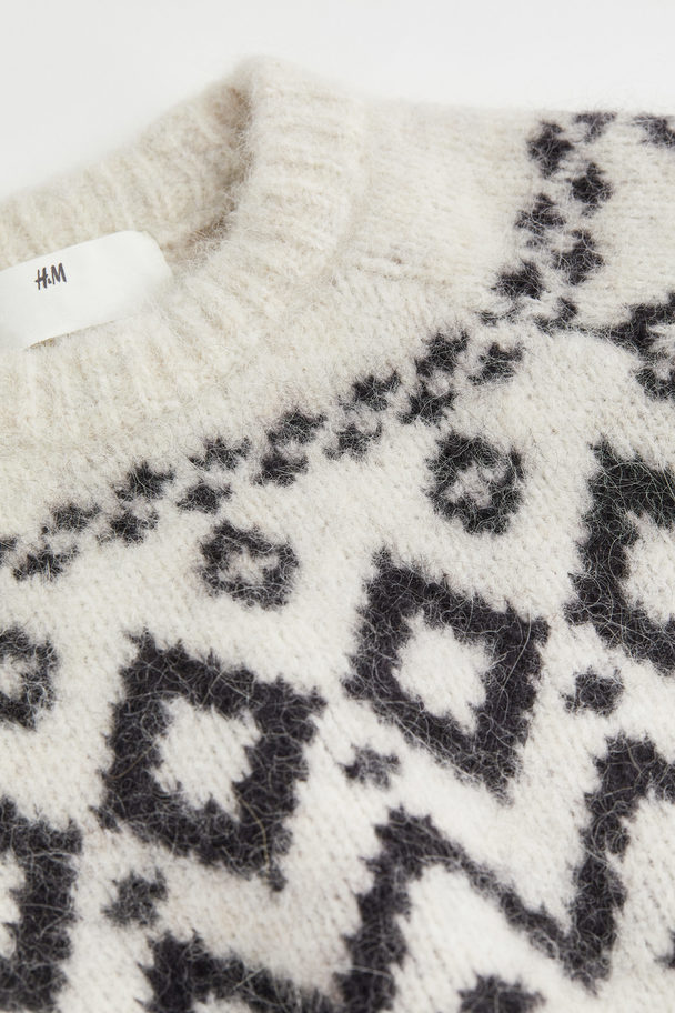 H&M Jacquard-knit Wool-blend Jumper Light Grey/patterned