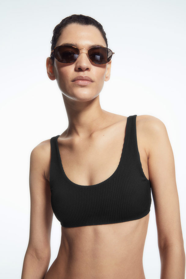 COS Scoop-neck Ribbed Bikini Top Black