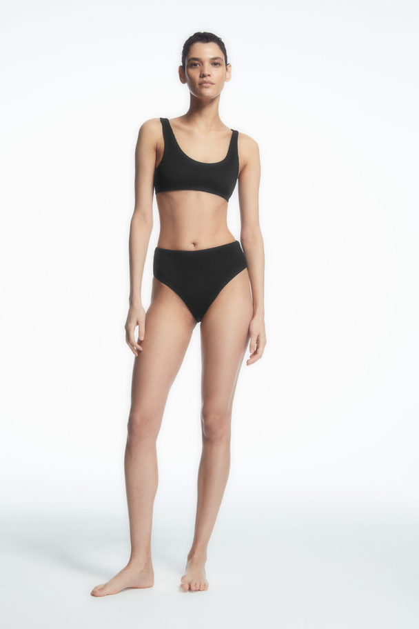 COS Scoop-neck Ribbed Bikini Top Black