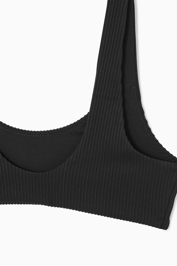 COS Scoop-neck Ribbed Bikini Top Black