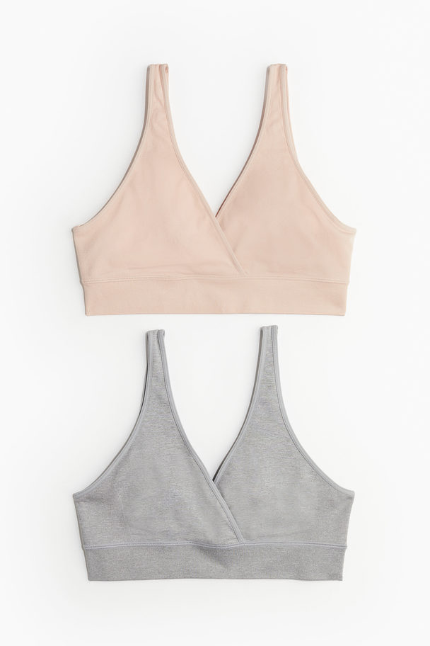 H&M MAMA 2er-Pack Still-BHs Seamless Graumeliert/Puderrosa