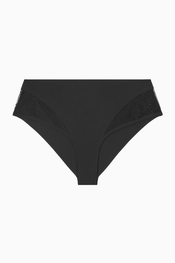 COS High-waisted Lace-panelled Briefs Black