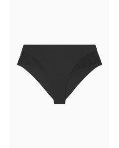 High-waisted Lace-panelled Briefs Black
