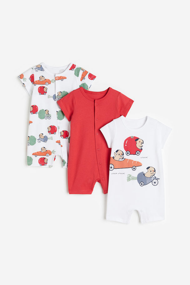 H&M 3-pack Cotton Sleepsuits White/patterned