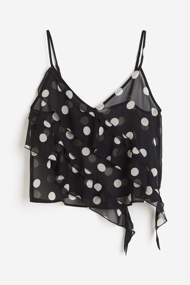 H&M Flounce-trimmed Strappy Top Black/spotted
