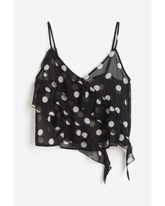 Flounce-trimmed Strappy Top Black/spotted
