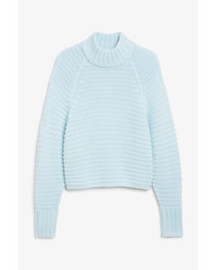 Knit Sweater With High Neck Ice Blue