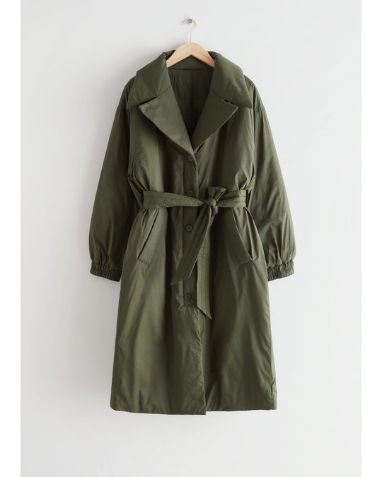 & Other Stories Oversized Belted Puffer Coat Khaki