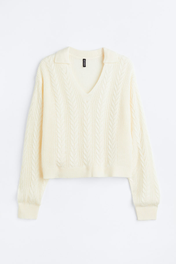 H&M H&m+ Collared Cable-knit Jumper Cream