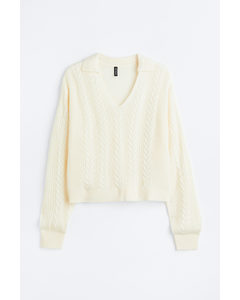 H&m+ Collared Cable-knit Jumper Cream