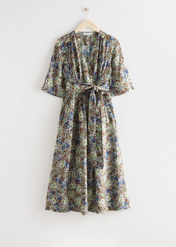 & Other Stories Printed Relaxed Midi Wrap Dress Floral Print