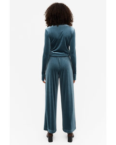 Flowy Velvet Trousers Turquoise Velvet Pants