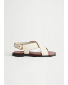 Criss-cross Leather Sandals Cream