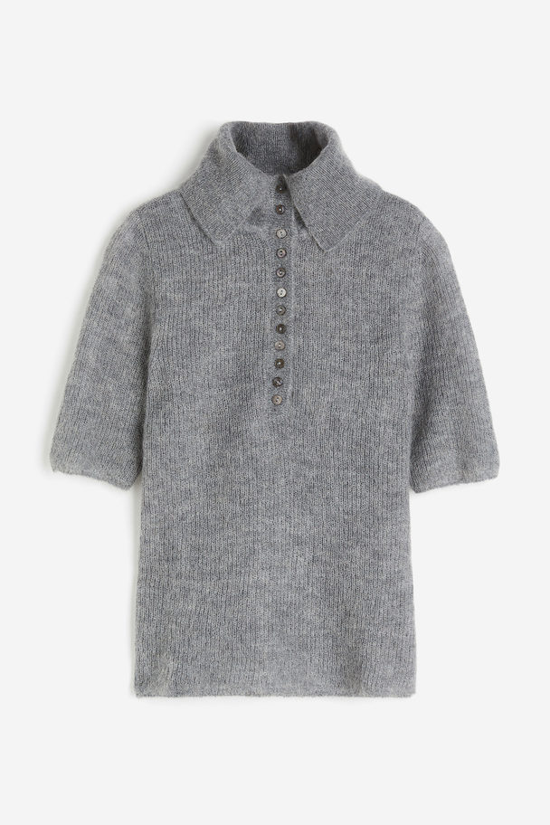H&M Shirt mit Kragen aus Mohairmischung Graumeliert