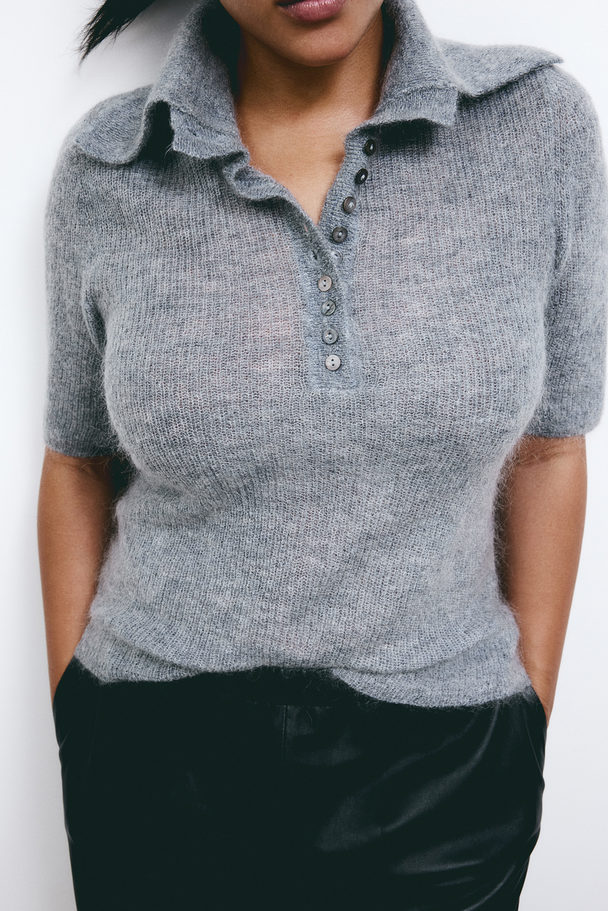 H&M Shirt mit Kragen aus Mohairmischung Graumeliert