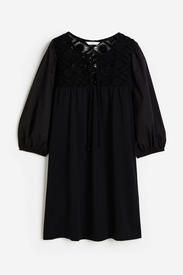 H&M Lace-detail Jersey Dress Black