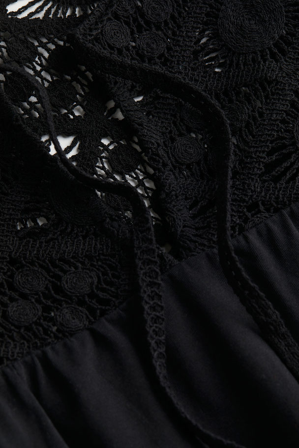 H&M Lace-detail Jersey Dress Black