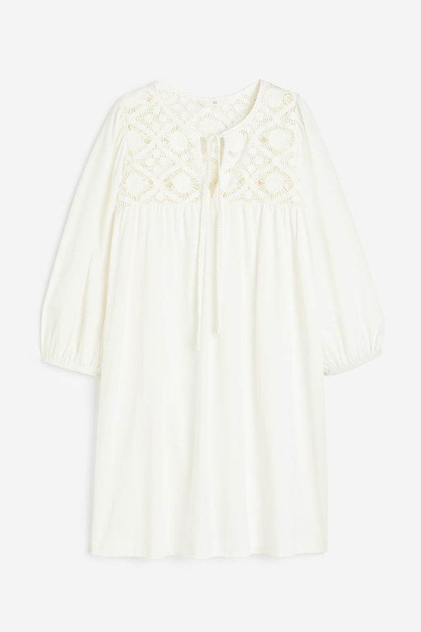 H&M Lace-detail Jersey Dress Cream